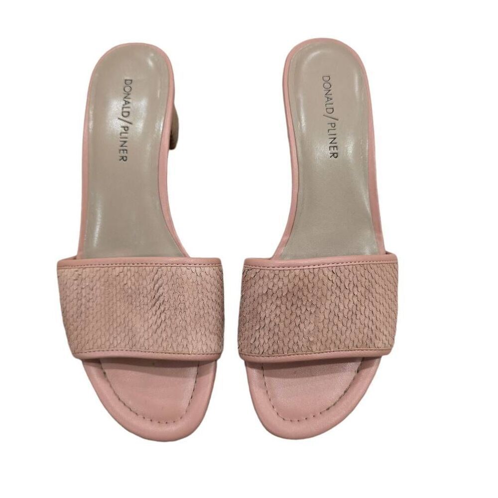 Donald Pliner Slide Sandals Women's 7.5 M Pink Suede Slip-On Block Heel Open Toe